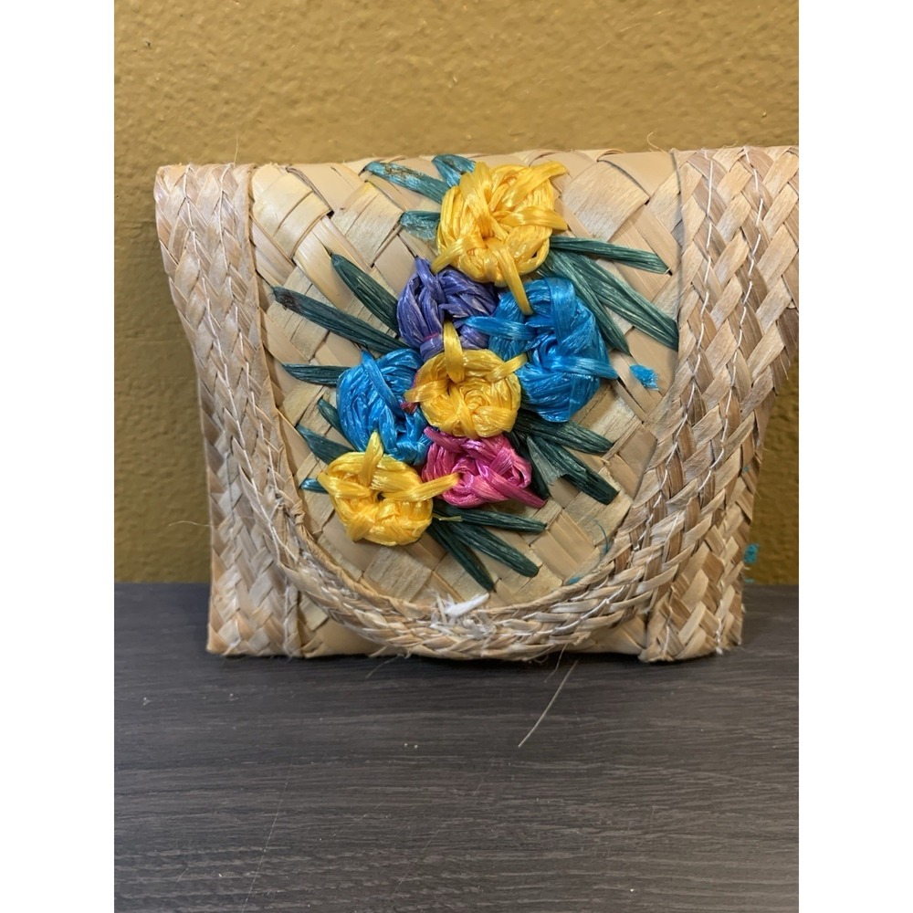 Vintage Straw Floral Boho Coin Purse Wallet‎ Tropical Boho Festival